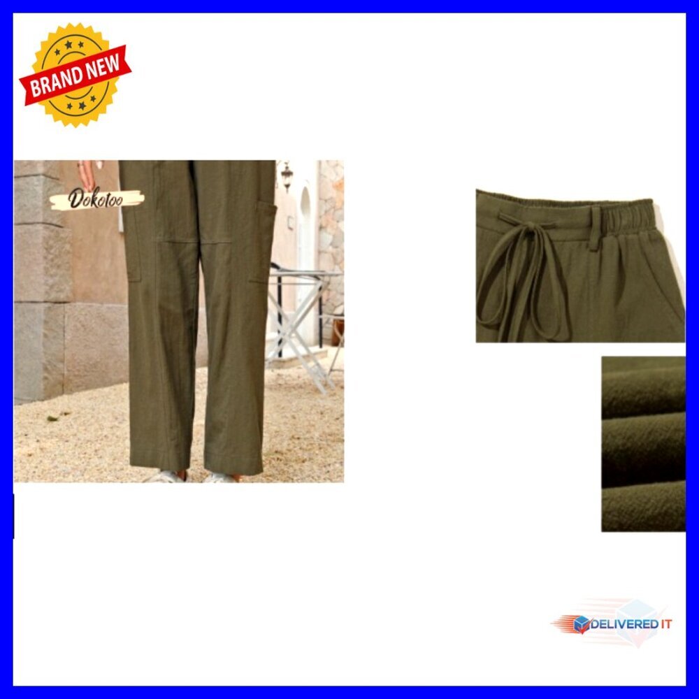 High Waisted Cotton Drawstring Pants Casual Loose Fit Travel Trousers with - Picture 6 of 6